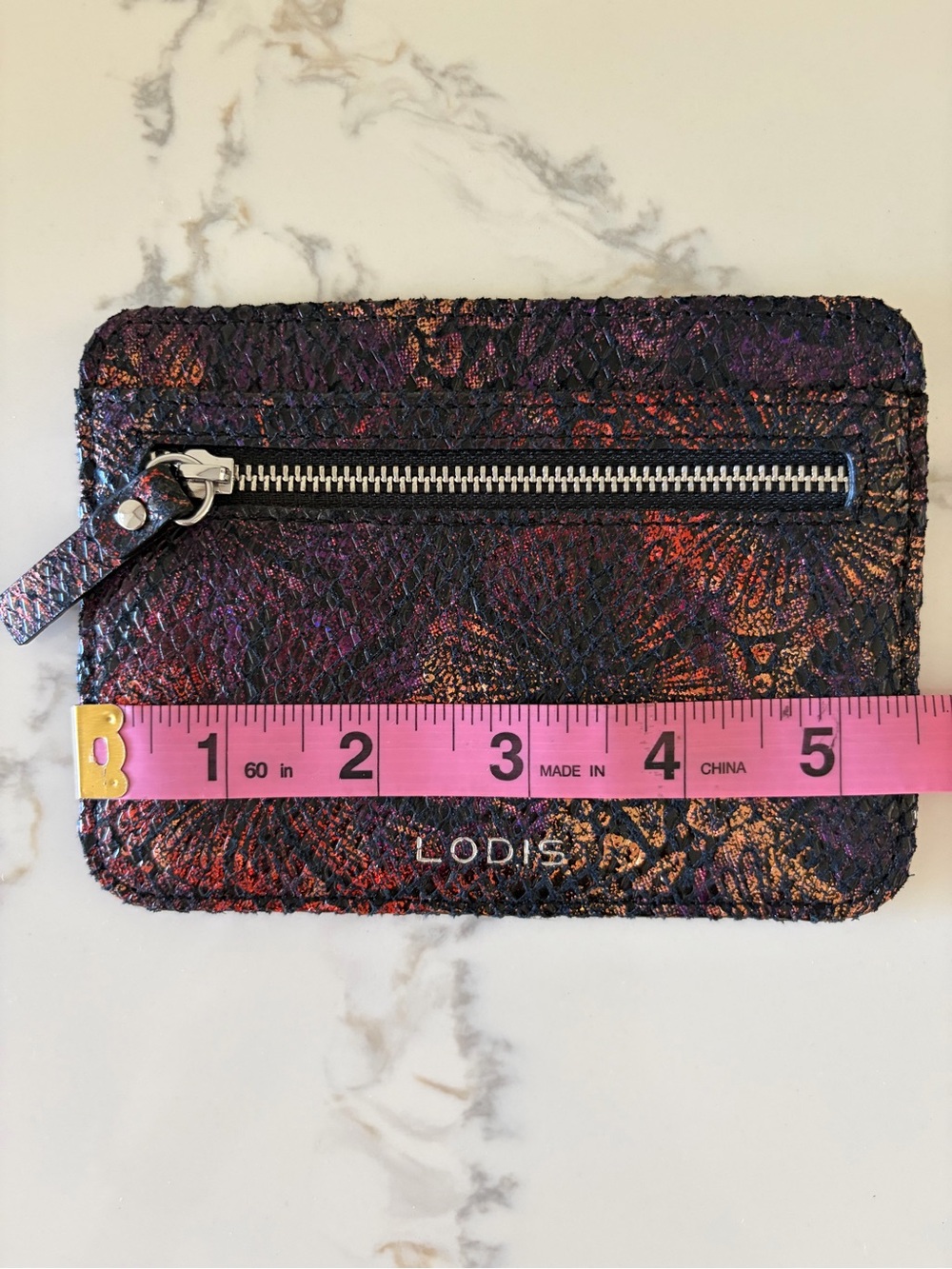 NEW LODIS METALLIC SNAKESKIN LEATHER CARD CASE MINI WALLET CLUTCH RFID - Picture 7 of 14